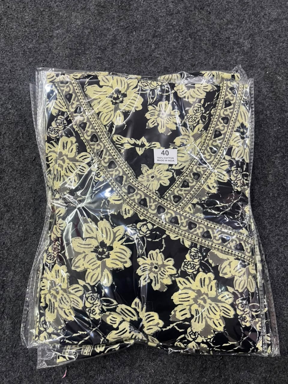 Stylish Black & White Floral Cotton Angrakha Short Kurti / Tunic