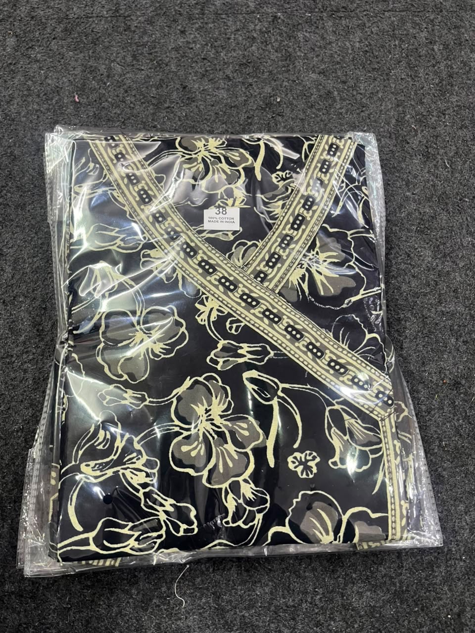 Stylish Black & White Floral Cotton Angrakha Short Kurti / Tunic