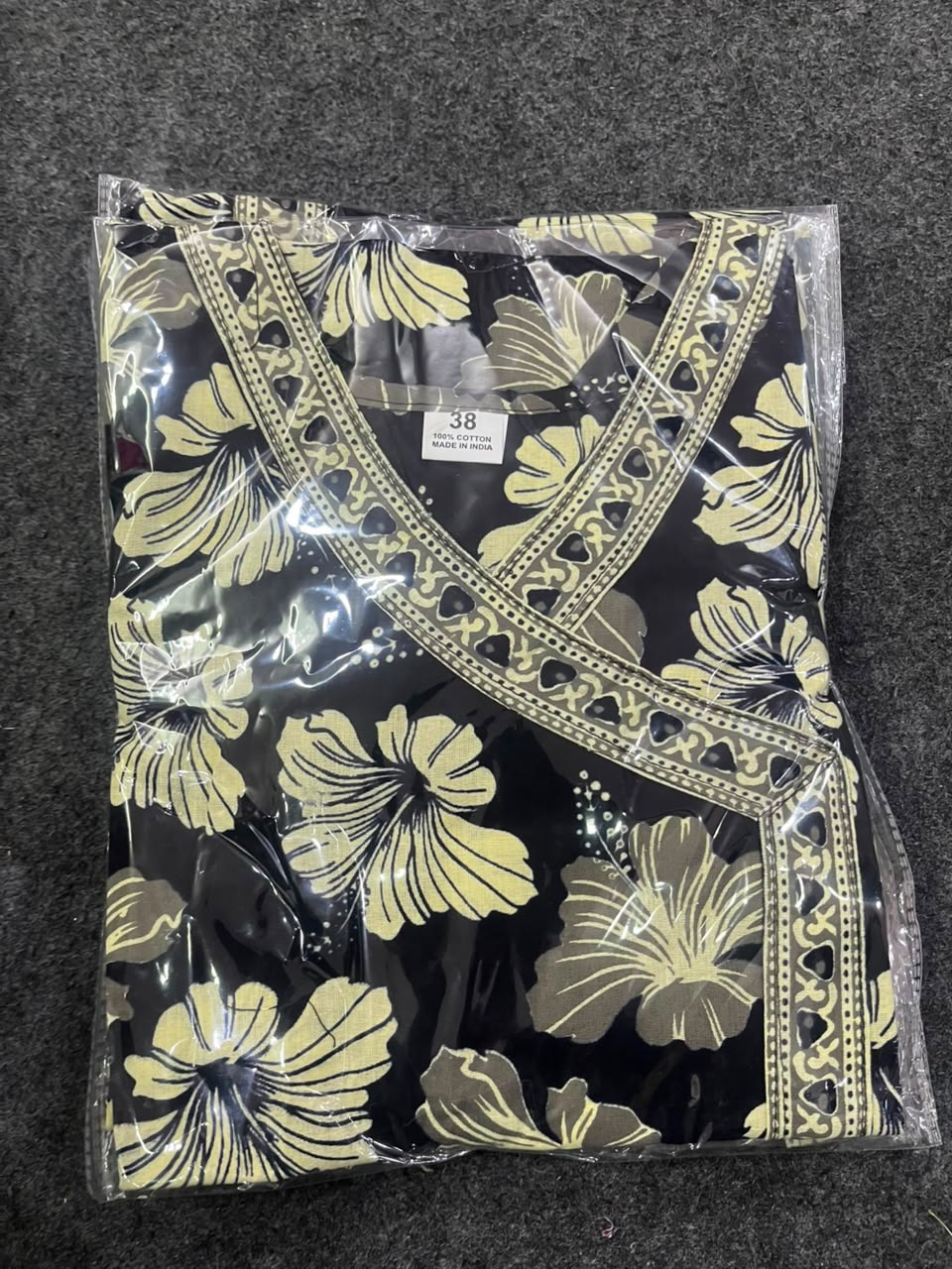 Stylish Black & White Printed Pure Cotton Angrakha Short Kurti