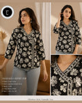 Stylish Black & White Floral Cotton Angrakha Short Kurti / Tunic