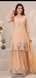 Elegant Mint Green Floral Printed 3pc Sharara Suit Set