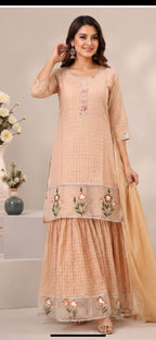 Elegant Mint Green Floral Printed 3pc Sharara Suit Set