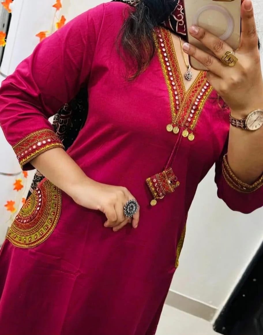 Pure Cotton 60x60 Flared Suit Set with Embroidery & Real Mirror Work