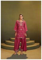 House of Pataudi Embroidered Silk Blend Kurta Sharara Set with Dupatta