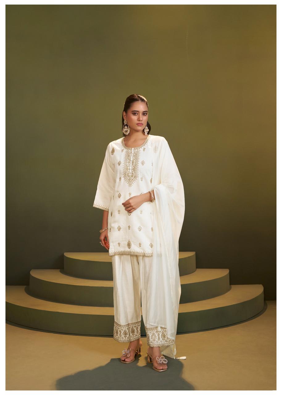 House of Pataudi Embroidered Silk Blend Kurta Sharara Set with Dupatta