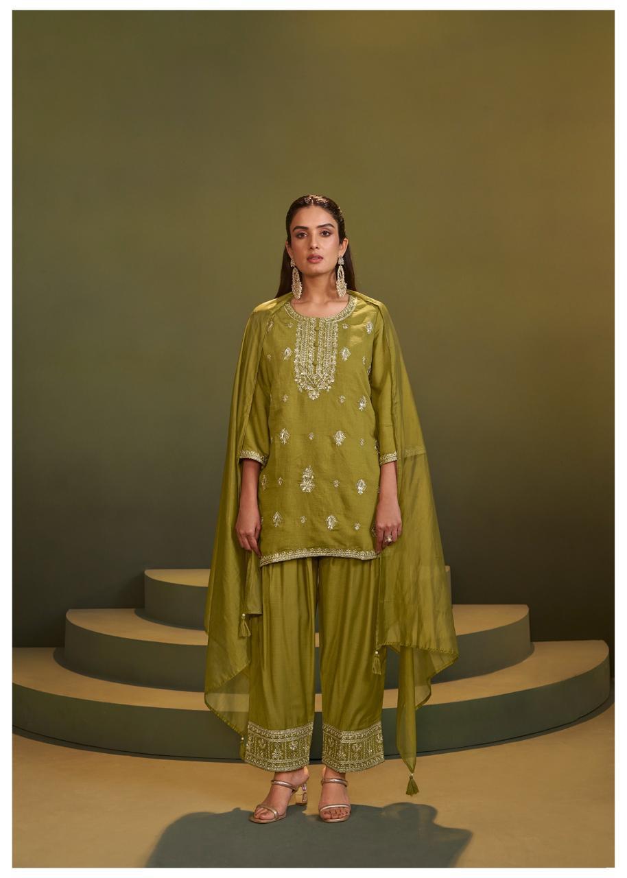 House of Pataudi Embroidered Silk Blend Kurta Sharara Set with Dupatta