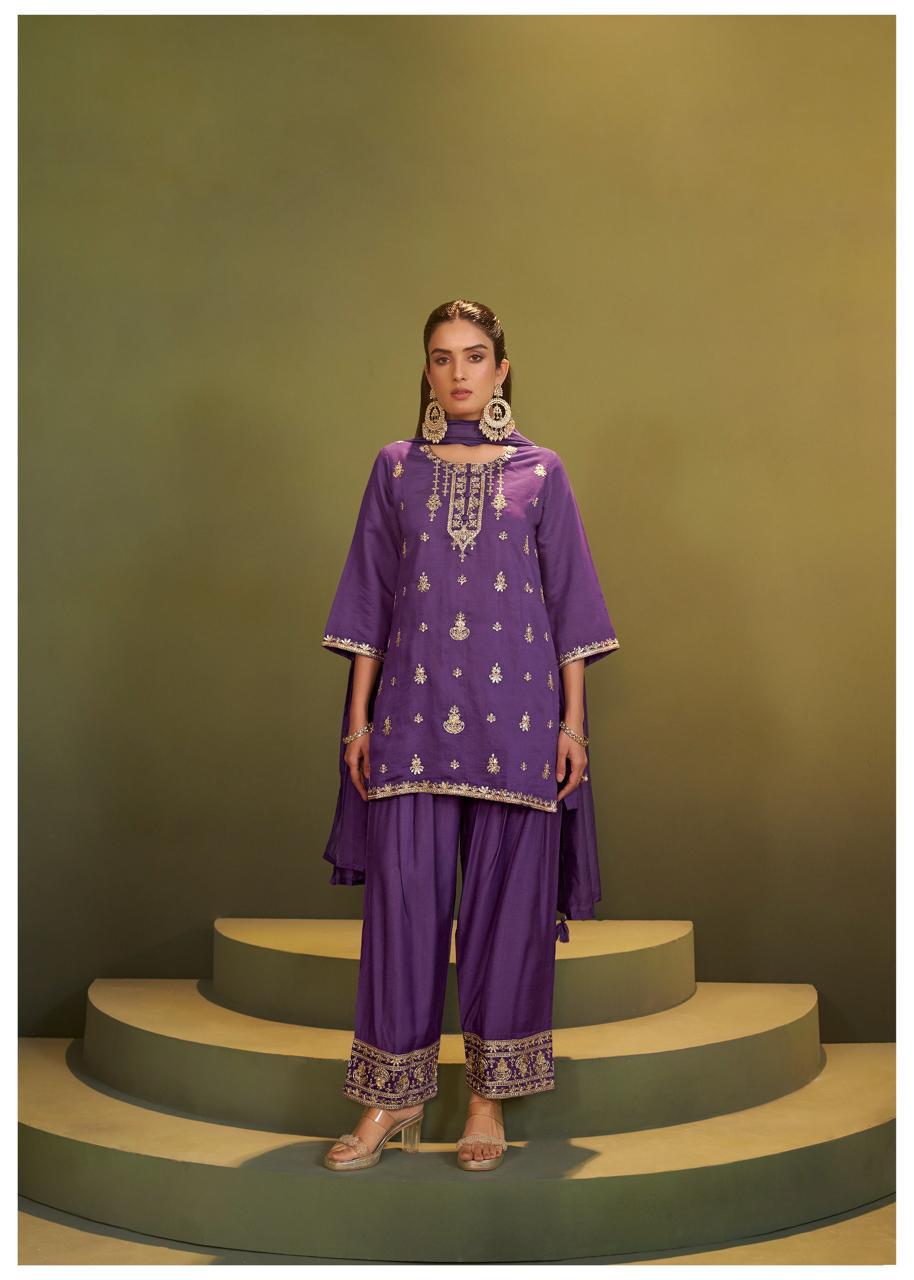 House of Pataudi Embroidered Silk Blend Kurta Sharara Set with Dupatta