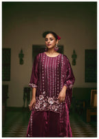 House of Pataudi Lavender Botanical Embroidered Silk Blend Kurta Set with Dupatta