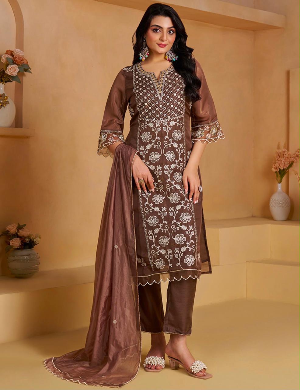 House of Pataudi Women Mustard Yellow Embroidered Silk Blend Kurta Set with Dupatta