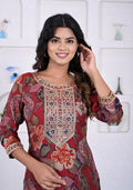 Women Maroon Floral Printed Vatican Viscose Short Kurti