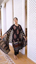 Women Black Paisley Printed Cotton 60 60 Kurta Pant Set with Dupatta
