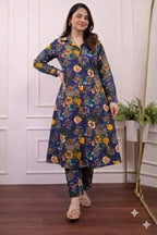 Women Floral Printed Rayon 14KG Collar A-Line Kurta Palazzo Co-Ord Set
