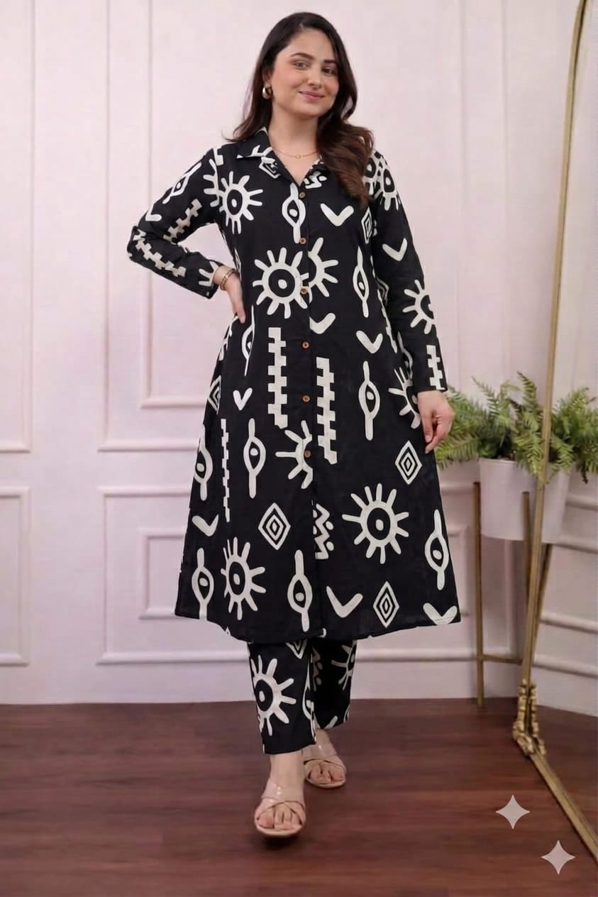 Women Floral Printed Rayon 14KG Collar A-Line Kurta Palazzo Co-Ord Set