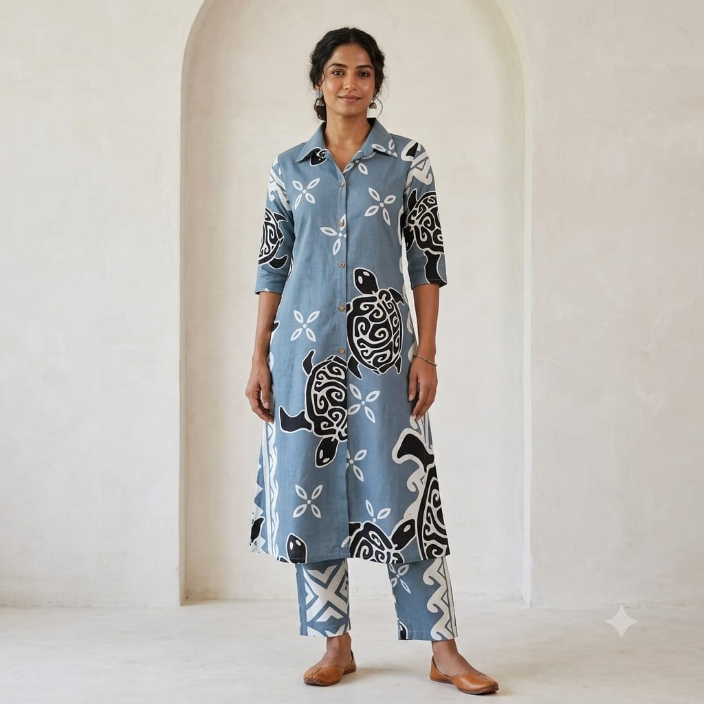Women Floral Printed Rayon 14KG Collar A-Line Kurta Palazzo Co-Ord Set