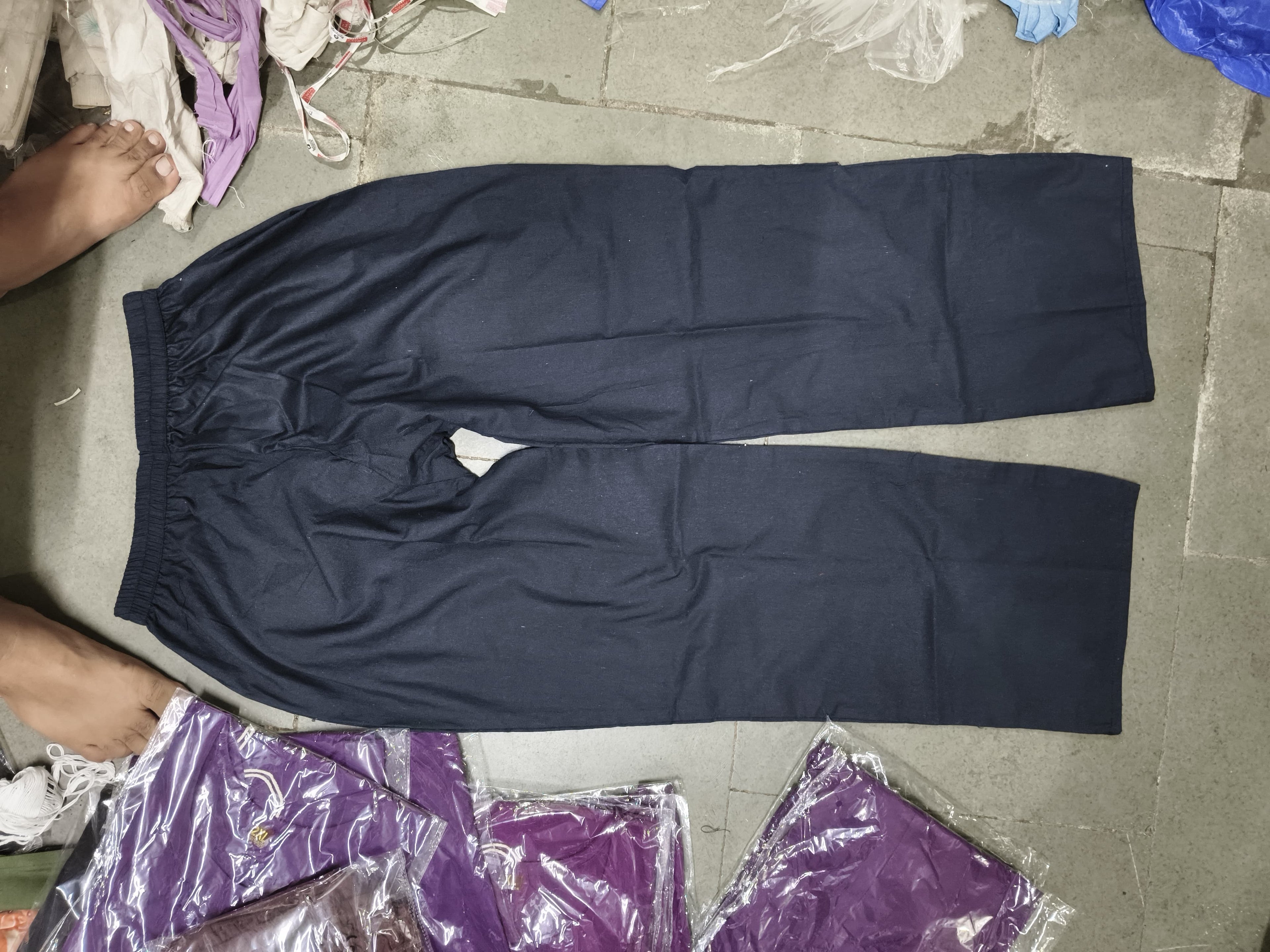 Women Solid Navy Blue Khadi Cotton Wide-Leg Palazzo Pants