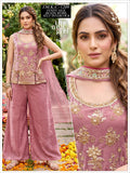 Women Peach Beads Work Fendy Silk Top Palazzo Set with Dupatta 3pc