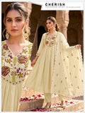 Women Orange Handwork Mal Chanderi Anarkali Kurta Pant Set with Embroidered Dupatta 3pc