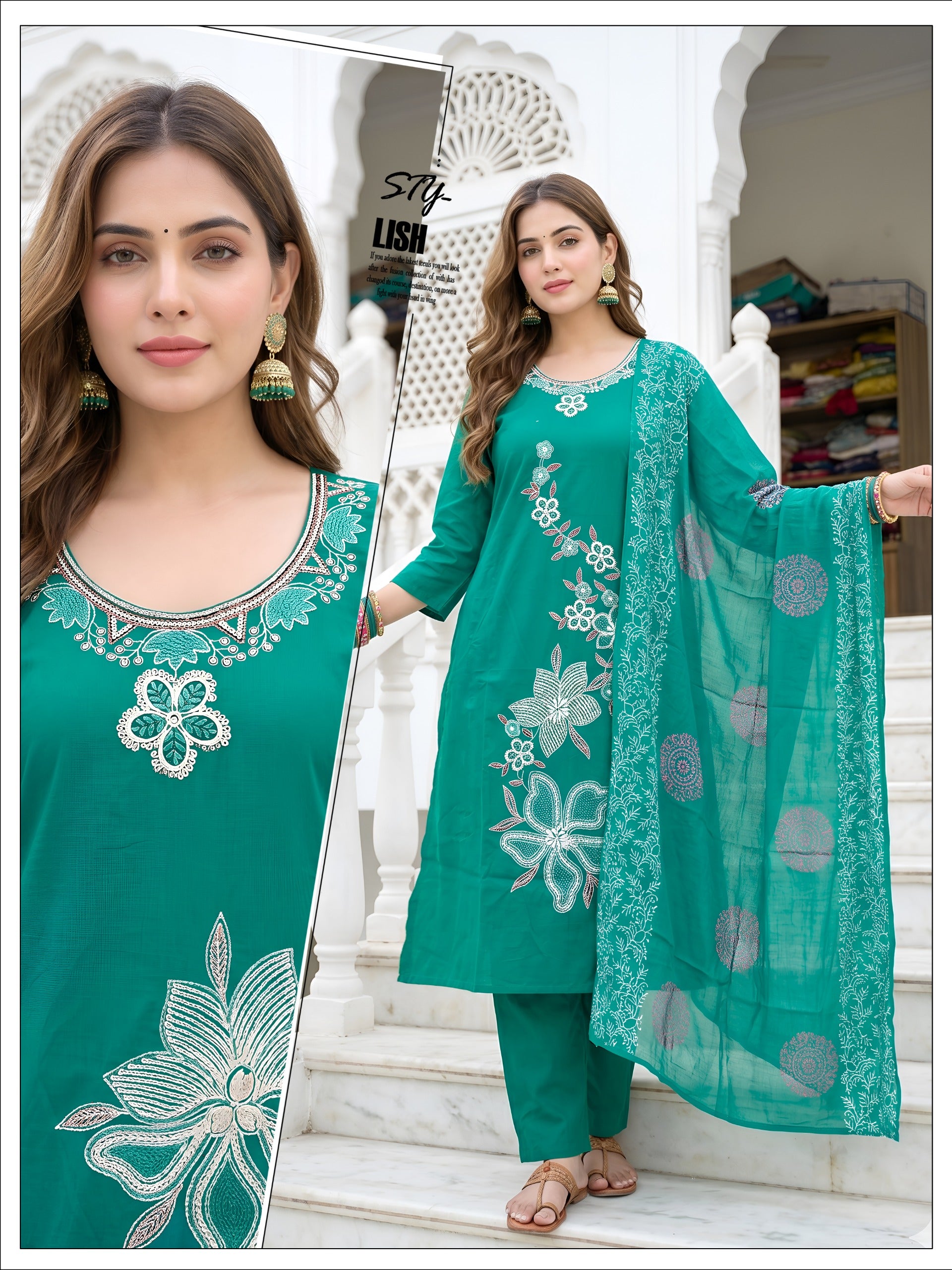 Women Rani Pink Embroidered Dhabu Cotton Kurta Set with Mal Cotton Dupatta