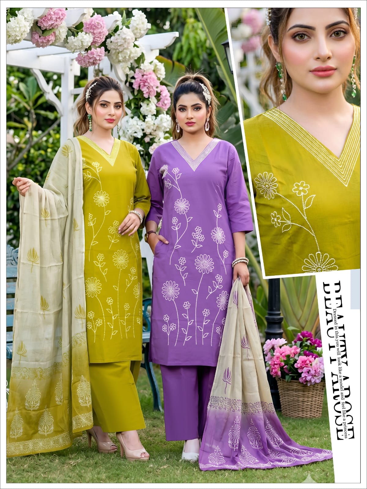 Dhabu Cotton Kurta Set with Mal Cotton Dupatta 3pc