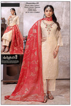 Women Cream Tissue Shimmer Jacquard Handwork Kurta Set with Heavy Jacquard Dupatta