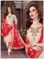 Women Cream Tissue Shimmer Jacquard Handwork Kurta Set with Heavy Jacquard Dupatta