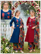 Women Dhabu Cotton Manual Work Kurta with Kalamkari Bottom and Heavy Print Dupatta Set 3pc