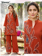 Women Olive Green Floral Line Work Dhabu Cotton Kurta Palazzo Co-Ord Set