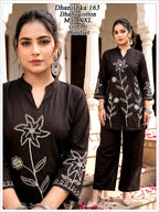 Women Blue Floral Embroidered Dhabu Cotton Kurta Palazzo Co-Ord Set
