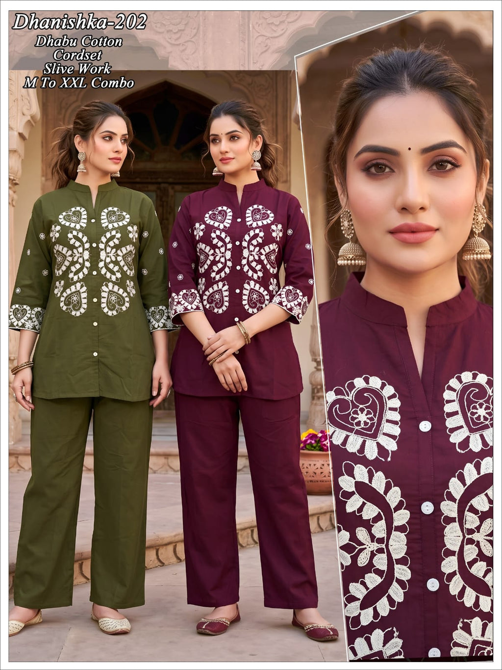 Women Embroidered Dhabu Cotton Kurta Pant Co-Ord Set