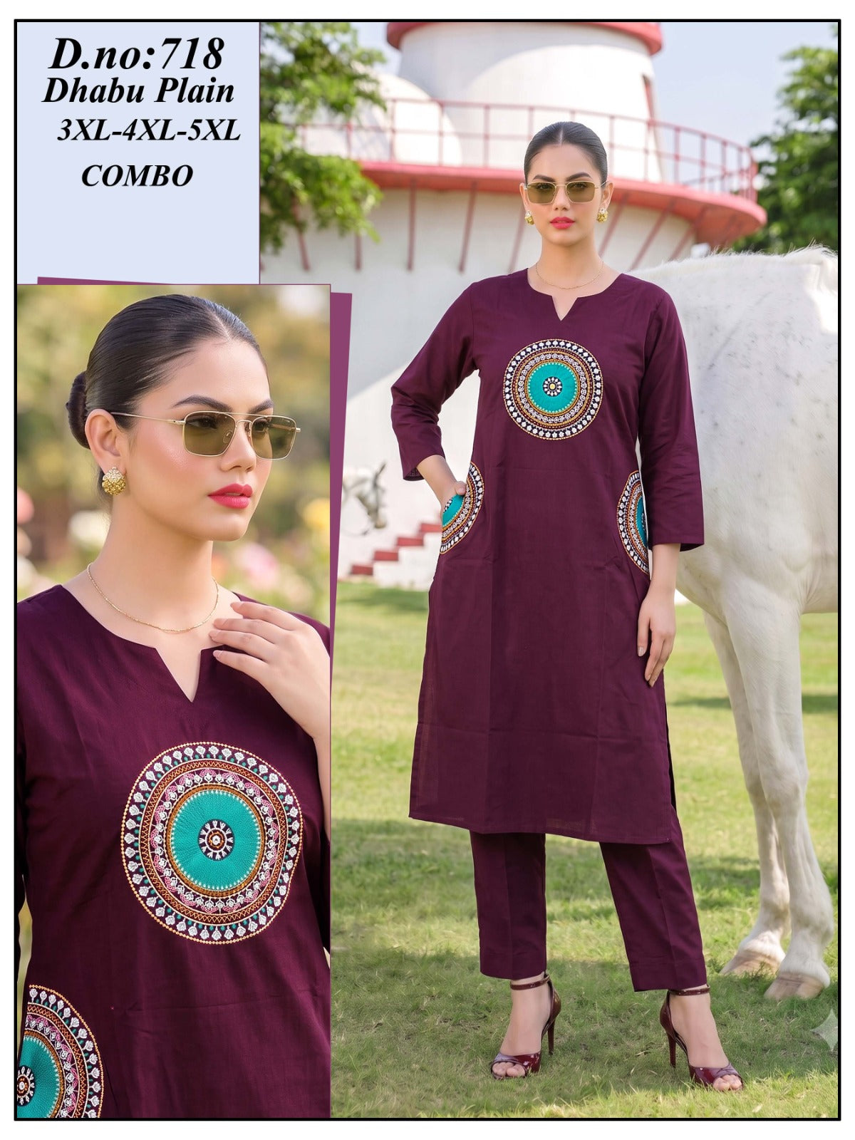 Dhabu Cotton Circular Embroidered Co-Ord Set