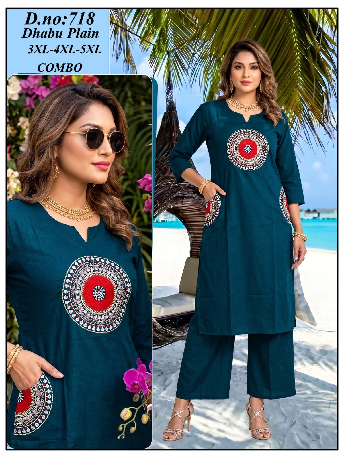 Dhabu Cotton Circular Embroidered Co-Ord Set