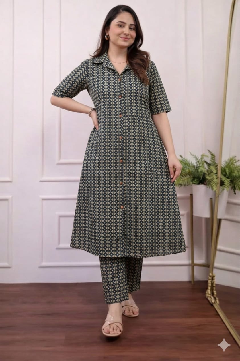 Rayon 14 KG Printed A-Line Kurti & Plazo Co-Ord Set