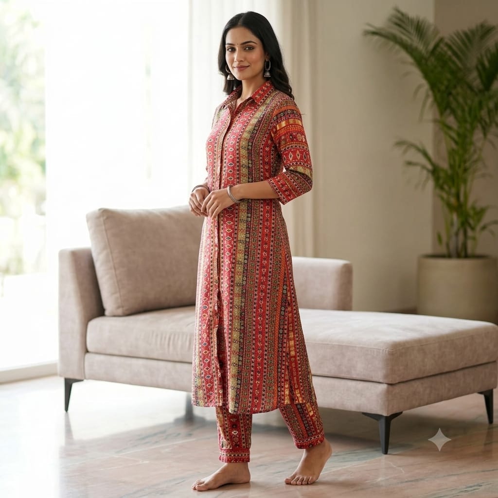 Rayon 14 KG Printed A-Line Kurti & Plazo Co-Ord Set
