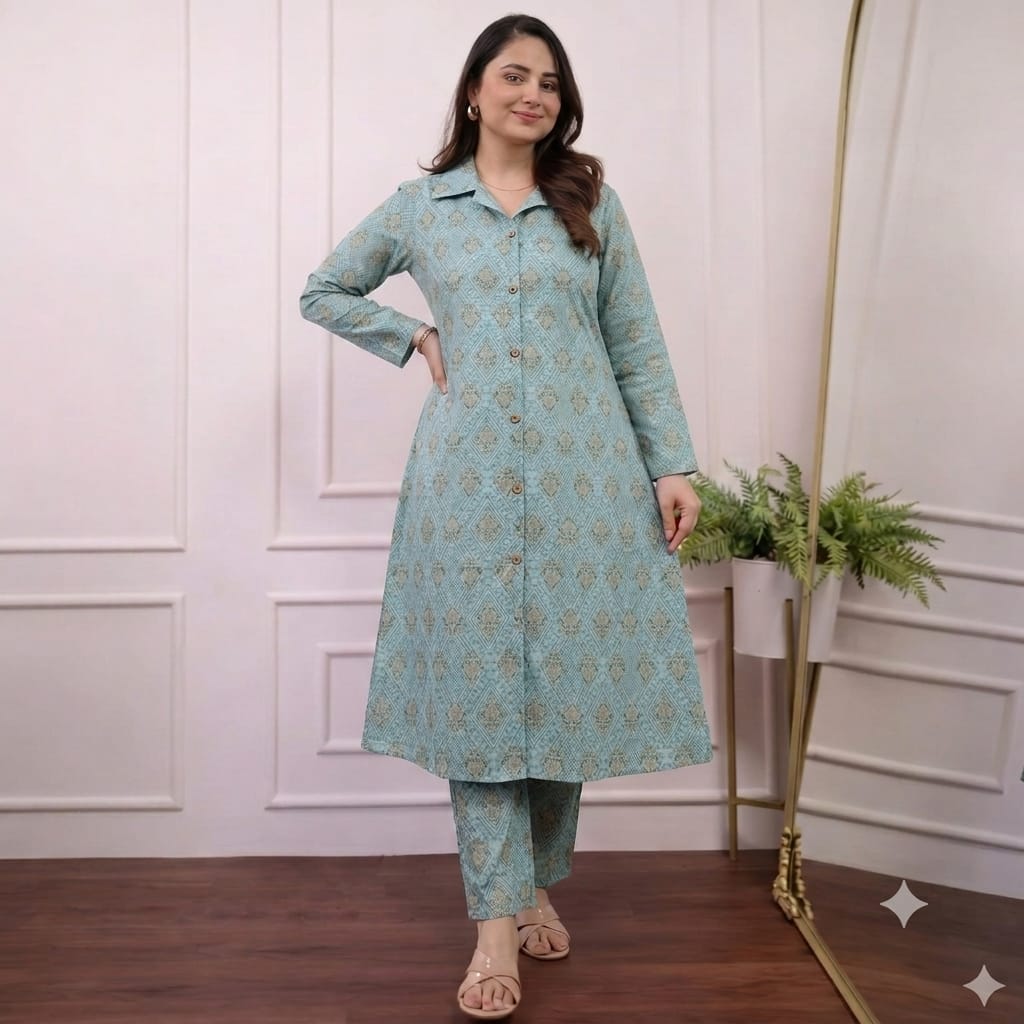 Rayon 14 KG Printed A-Line Kurti & Plazo Co-Ord Set