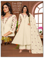 Roman Silk Embroidered Frock Plazo Suit Set with Dupatta