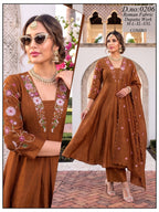 Roman Silk Embroidered Frock Plazo Suit Set with Dupatta