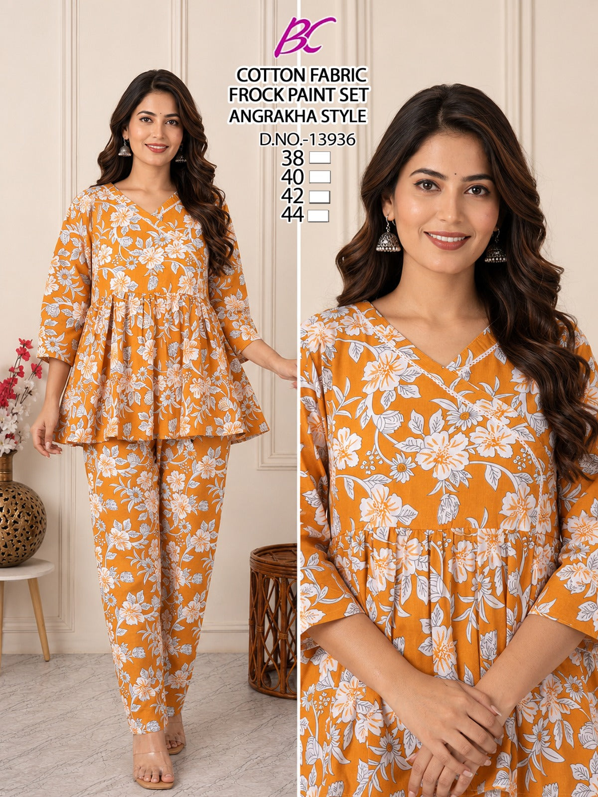 Vibrant Mustard Yellow Angrakha Style Cotton Co-Ord Set