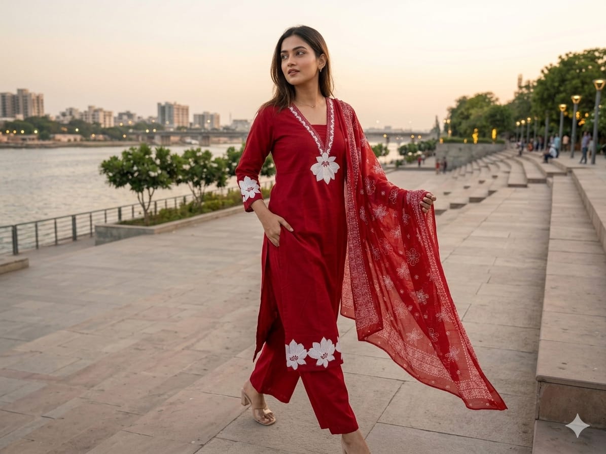 Elegant Purple Embroidered Cotton Suit Set with Dupatta