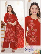 Elegant Red Dhabu Cotton Suit Set with Multi-Color Chakra Embroidery