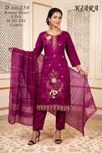 Designer Embroidered 3pc Roman Silk/Glass Kurti Set