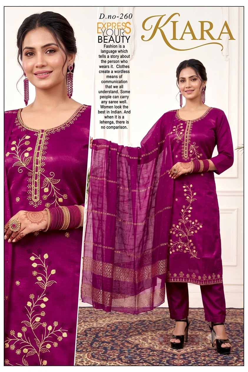 Designer Embroidered 3pc Roman Silk/Glass Kurti Set
