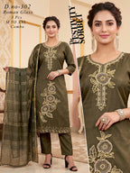 Elegant  Embroidered Roman Glass 3pc Suit Set