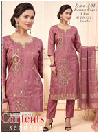 Elegant  Embroidered Roman Glass 3pc Suit Set