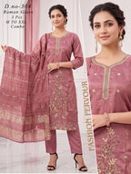 Elegant  Embroidered Roman Glass 3pc Suit Set