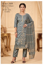 Elegant  Embroidered Roman Glass 3pc Suit Set