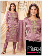 Elegant  Embroidered Roman Glass 3pc Suit Set