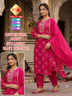 BT Branded Rayon Floral Print 3pc Suit Set with Handwork