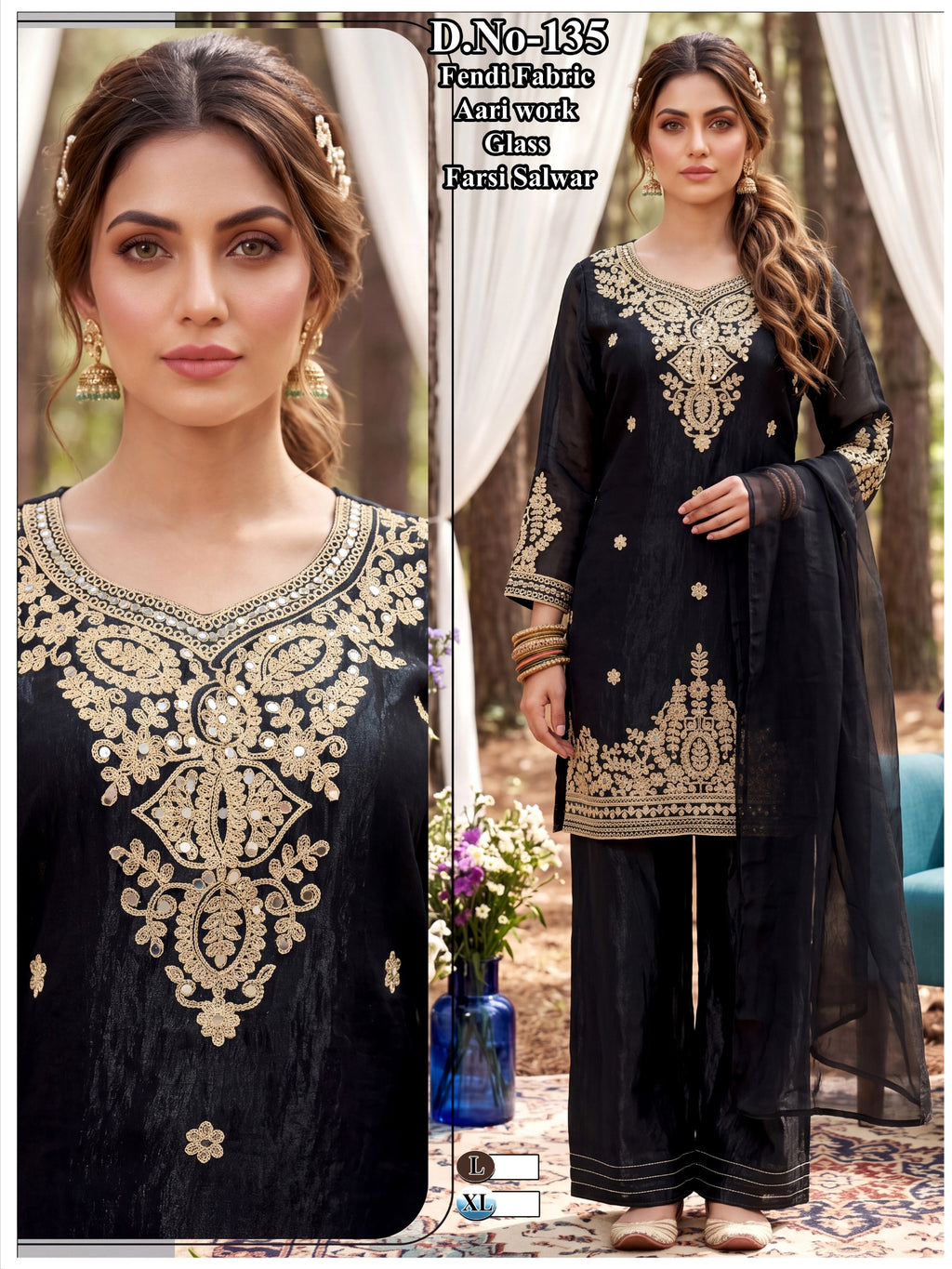Elegant Green Aari Work Glass Roman Suit Set with Farsi Salwar