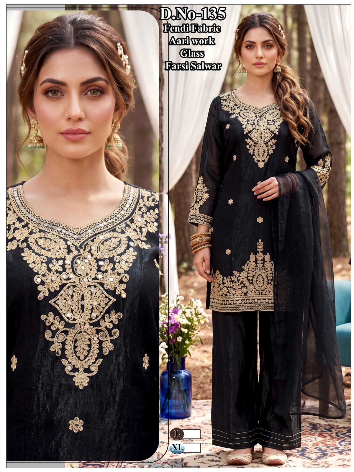 Elegant Green Aari Work Glass Roman Suit Set with Farsi Salwar