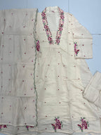 Premium Off-White Embroidered Roman Silk 3pc Suit Set
